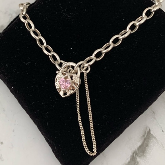 Silver Heart Charm Chain Bracelet s925 - Picture 2 of 3